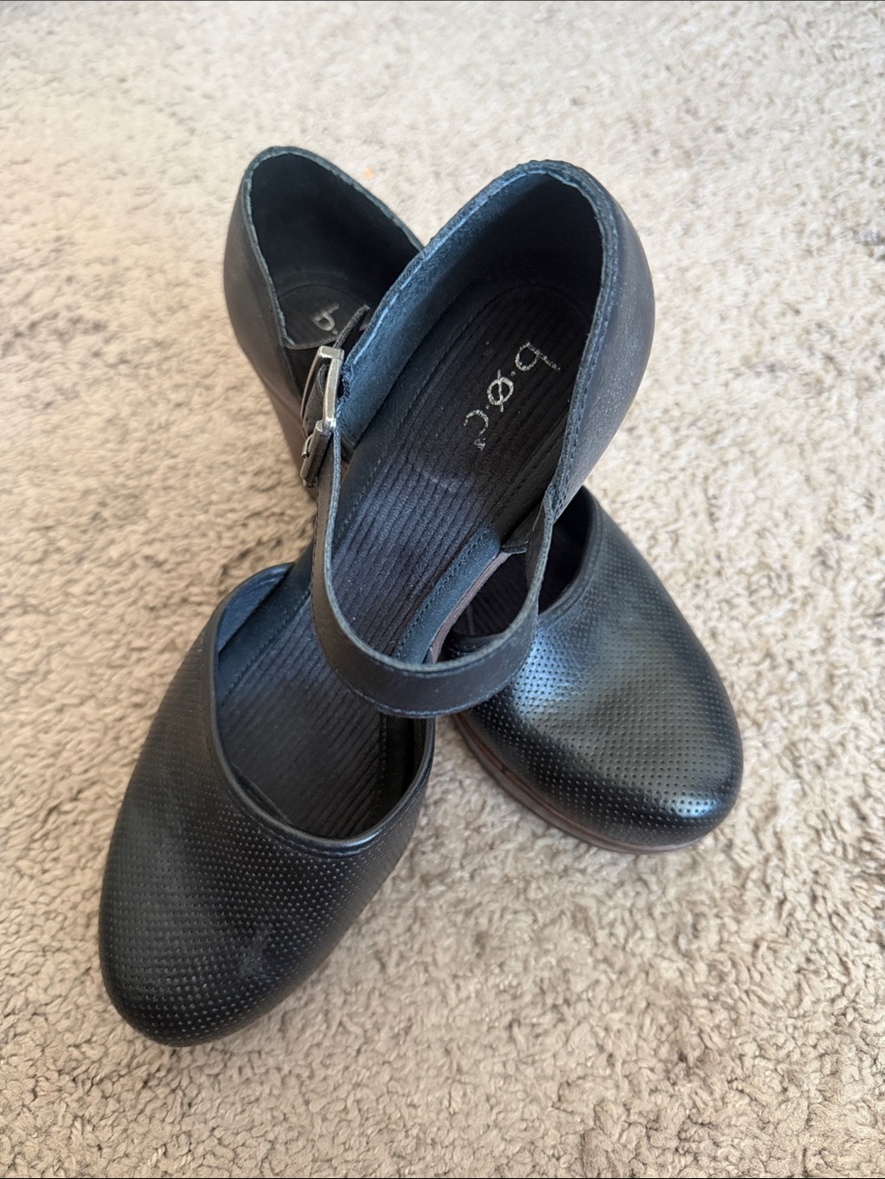 b.o.c. Black Perforated Mary Jane Flats with Strap